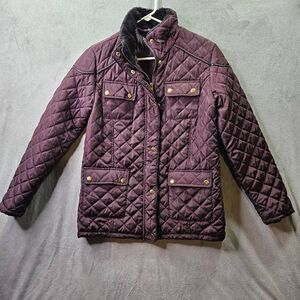 Jason Maxwell Jacket Womens Sz Medium Burgendy Quilted Fur Lined Puffer Coat